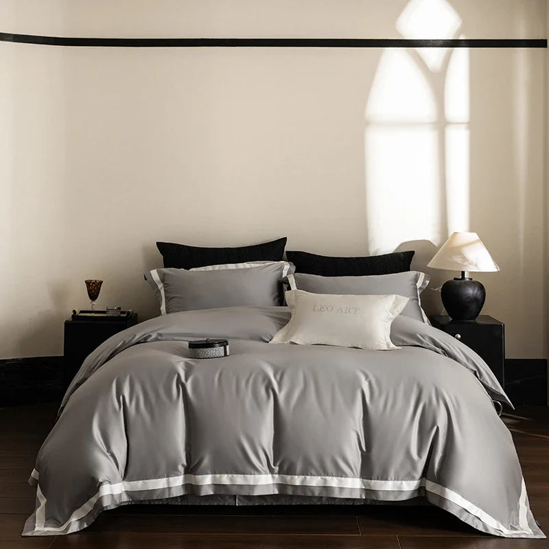 Afralia™ Silky Satin 1200TC Egyptian Cotton Bedding Set - 4Pcs Simple Solid Color