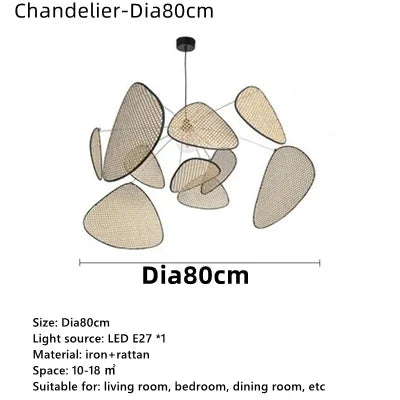 Afralia™ Rattan Wicker Chandelier Screen Cannage Bamboo Leaf Grid Lamp Home Decor Lighting