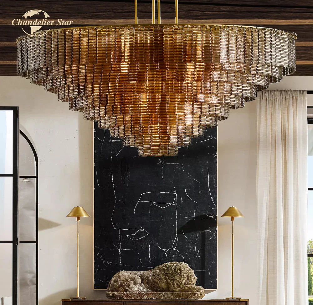 Afralia™ Sirene Smoke Glass Chandelier: Modern Round Hanging Lights for Living Room & Dining Room