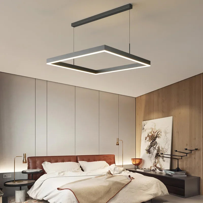 Afralia™ Nordic Minimalist LED Square Chandelier for Living Dining Bedroom - Luster Lighting