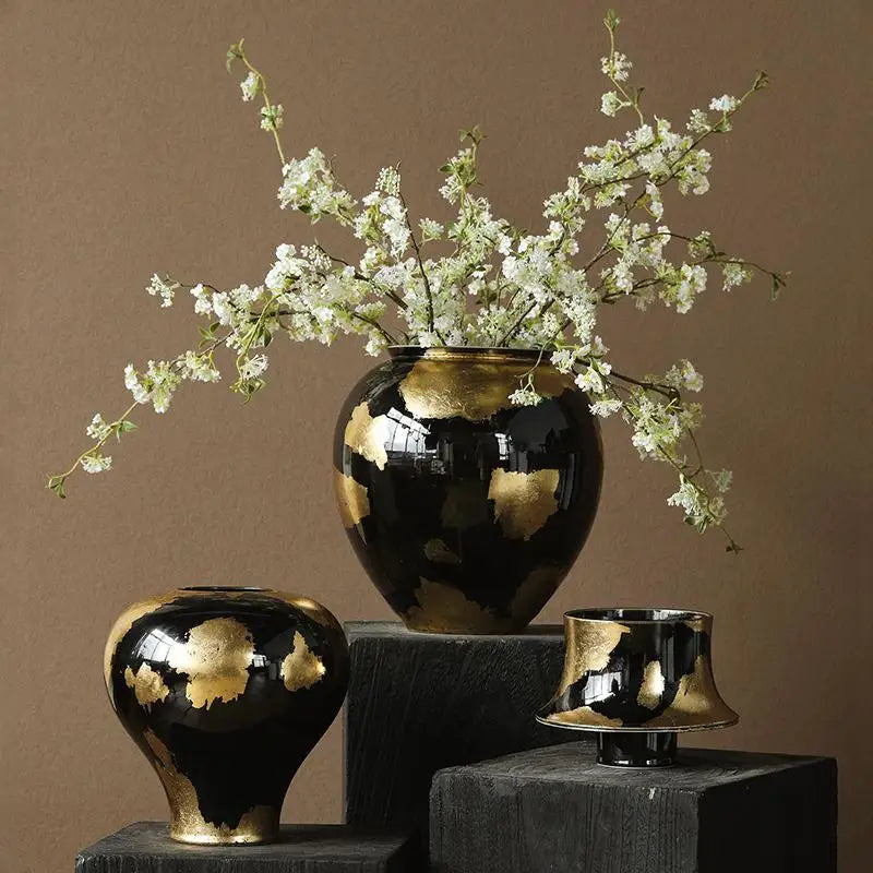 Afralia™ Gold Foil Ceramic Vase for Flower Arrangement and Home Decoration