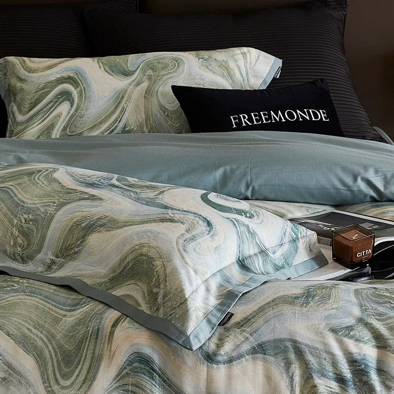 Afralia™ 100s Egyptian Cotton Printed Bedding Set with Sheet, Duvet Cover, and Pillowcase