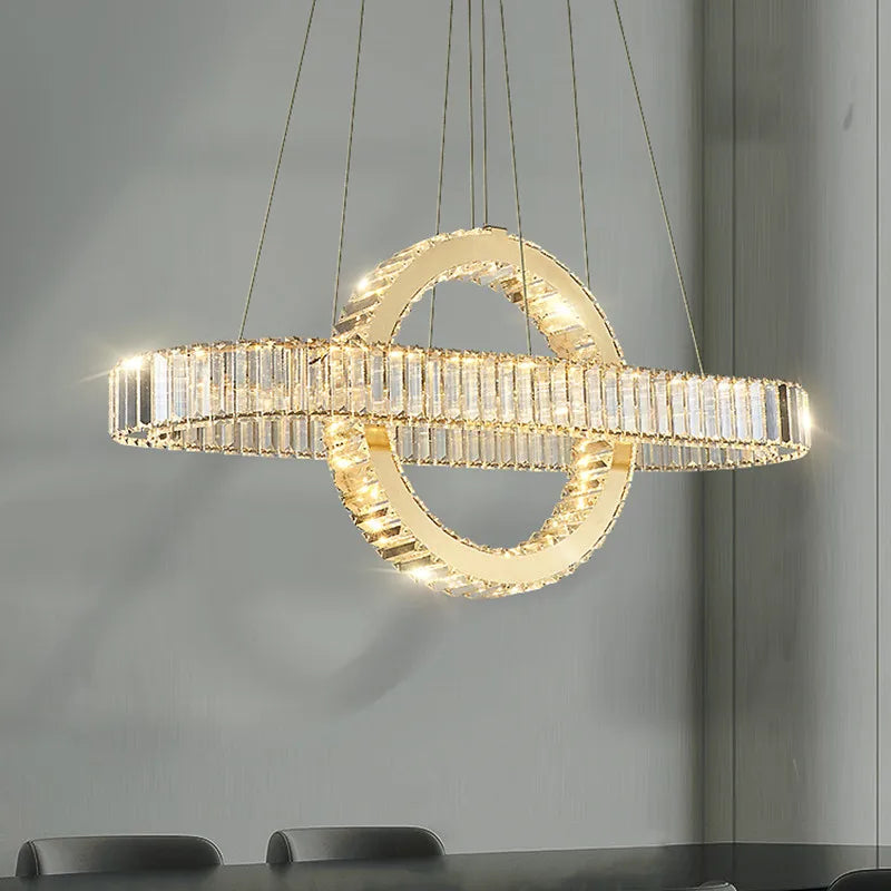 Afralia™ Chrome Gold Steel LED Pendant Light with K9 Crystals