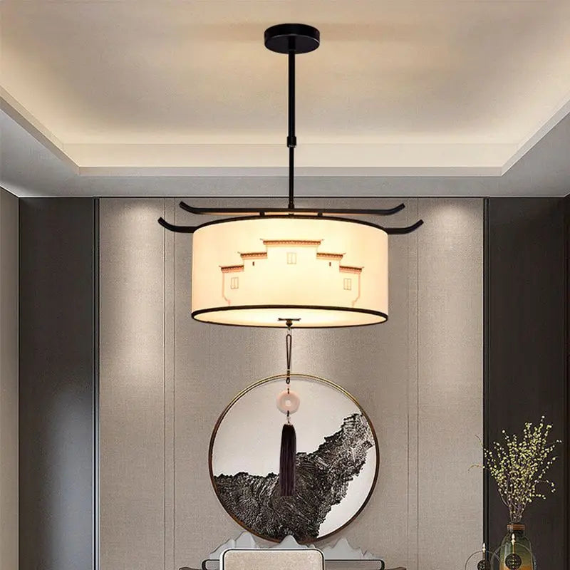 Afralia™ Zen Style Antique Fabric Pendant Light for Chinese Style Bedroom and Tea House