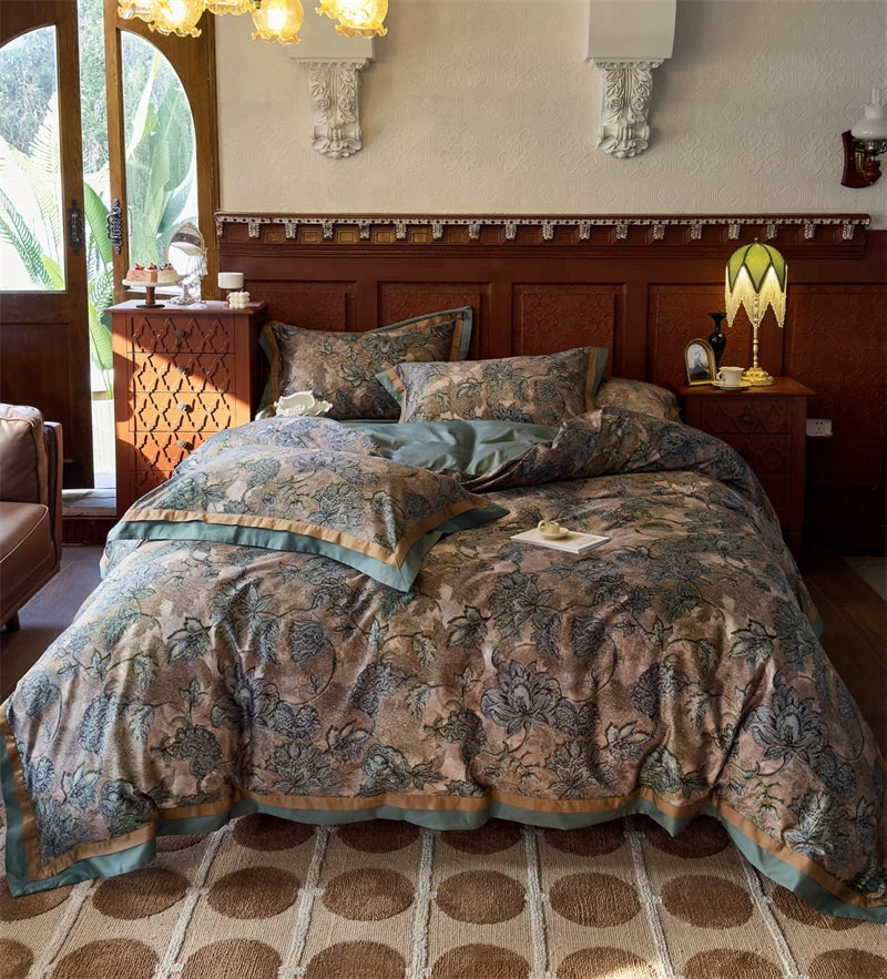 Afralia™ Vintage Digital Bedding Set 1000TC Egyptian Cotton Duvet Cover Set with Sheet & Pillowcases