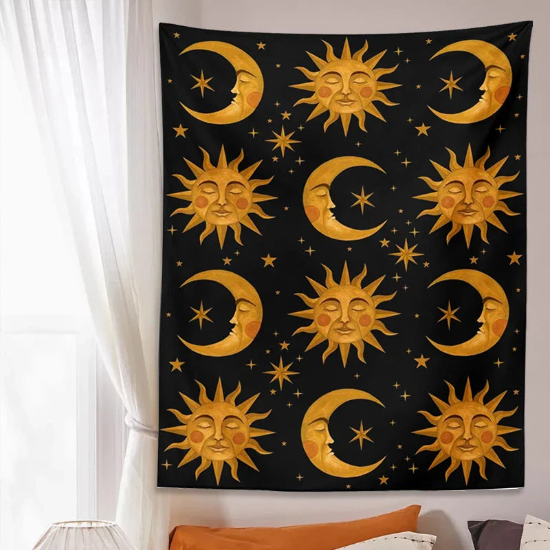 Afralia™ Sun Moon Tapestry Tarot Mandala Wall Hanging Bedspread Beach Mat Hippie Wall Rugs