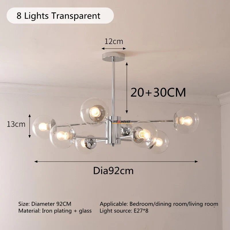 Afralia™ Silver LED Glass Chandelier for Bedroom Living Room Kitchen - Modern Nordic Pendant Light