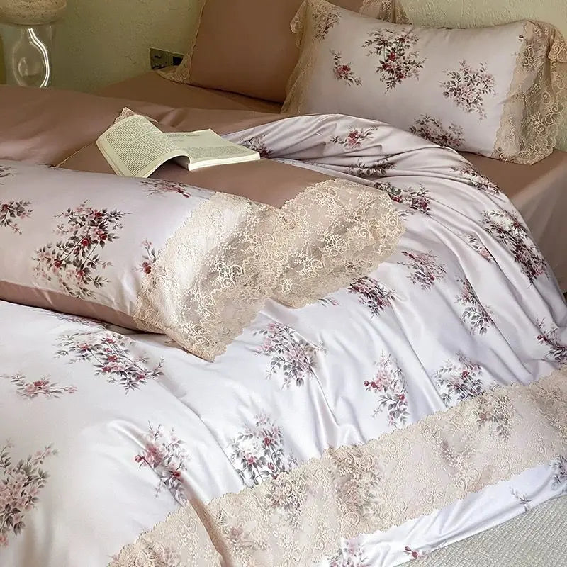 Afralia™ Vintage Lace Princess Floral 1000TC Egyptian Cotton Bedding Set