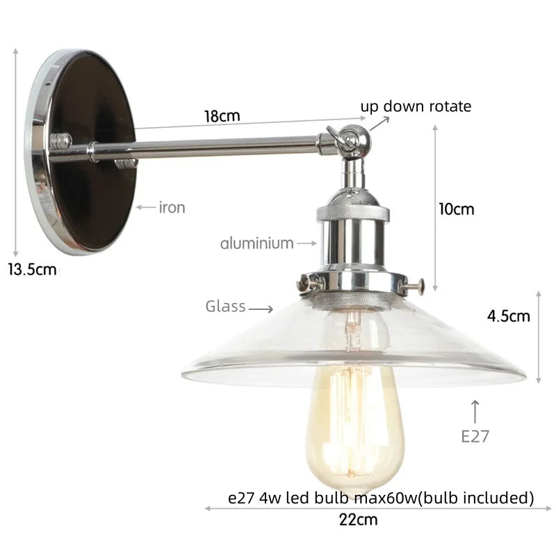 Afralia™ Vintage Industrial LED Wall Lamp with Clear Glass Shade