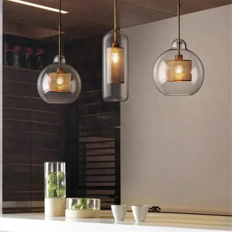 Afralia™ Mesh Pendant Light: Nordic Design Sliver Bronze Transparent Lampshade for Kitchen and Dining