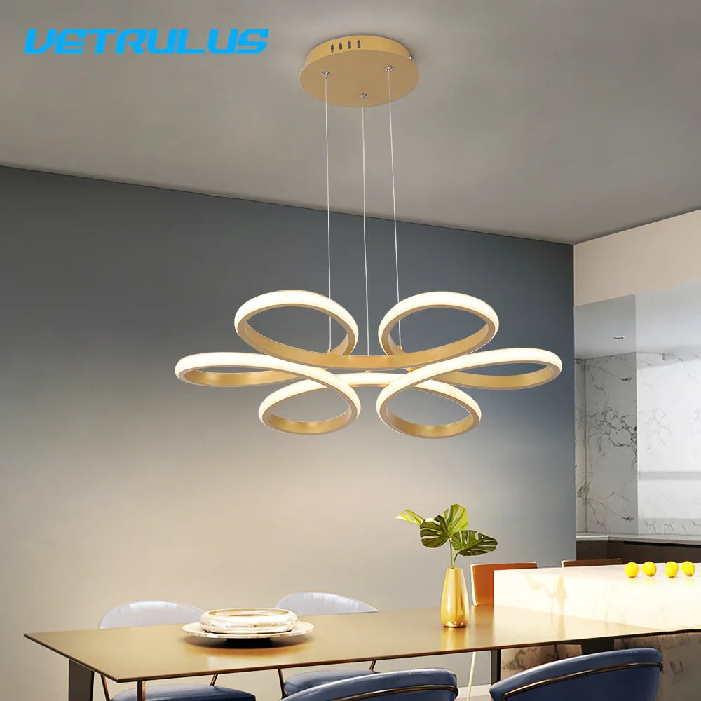 Afralia™ Gold Flower Acrylic Pendant Chandelier - Modern LED Ceiling Light