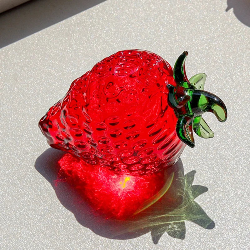 Afralia™ Glass Red Strawberry Figurine Crystal Fruit Miniature Ornament Decor