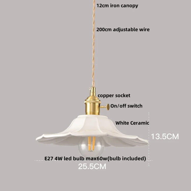 Afralia™ Nordic Modern LED Pendant Lights Living Room Ceramic Flower Hanging Lamp