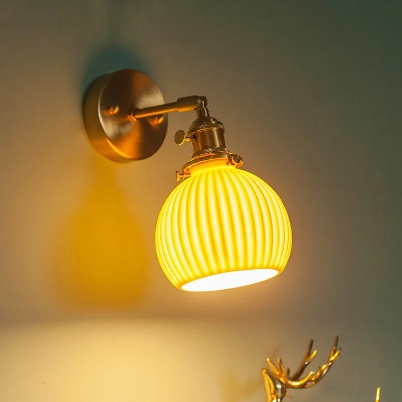 Afralia™ Nordic Modern LED Wall Lamps Copper Arm Ceramic for Home Decor