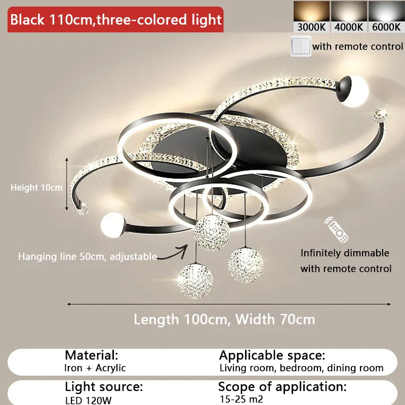 Afralia™ Black LED Pendant Light for Living Room Kitchen Modern Glossy Ceiling Chandelier