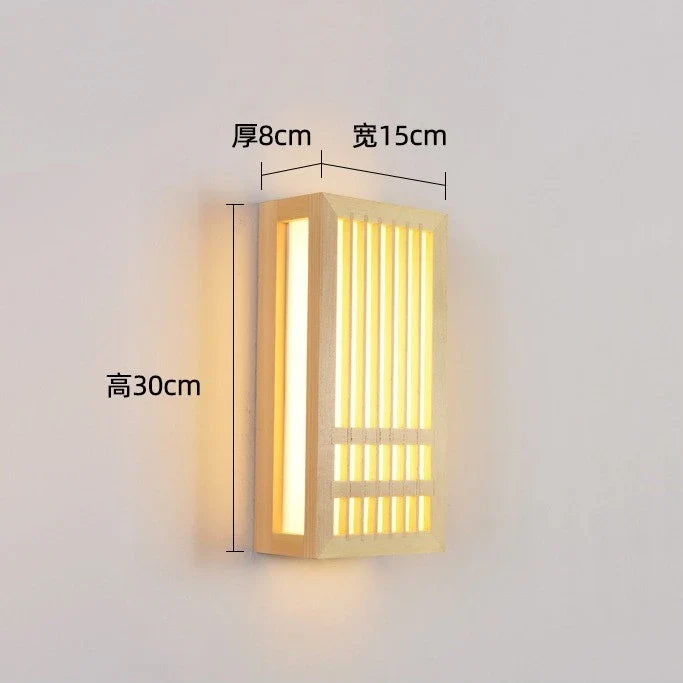Afralia™ Japanese Wood Wall Lamps LED Acrylic Rectangular Bedside Light for Bedroom