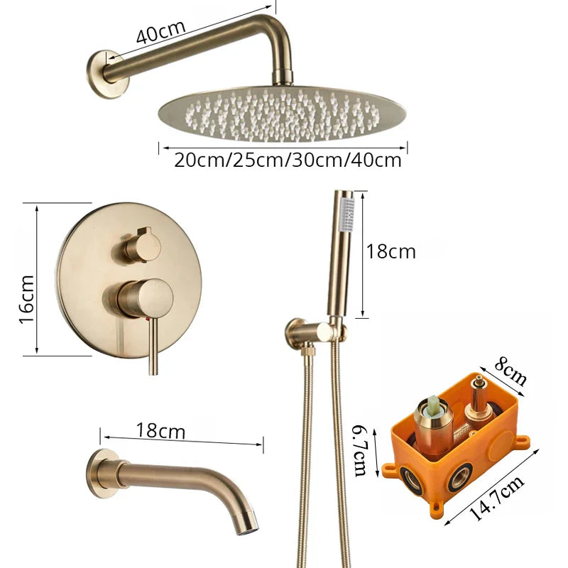 Afralia™ Brushed Gold Shower Faucet Set Wall Mount Rainfall Shower System