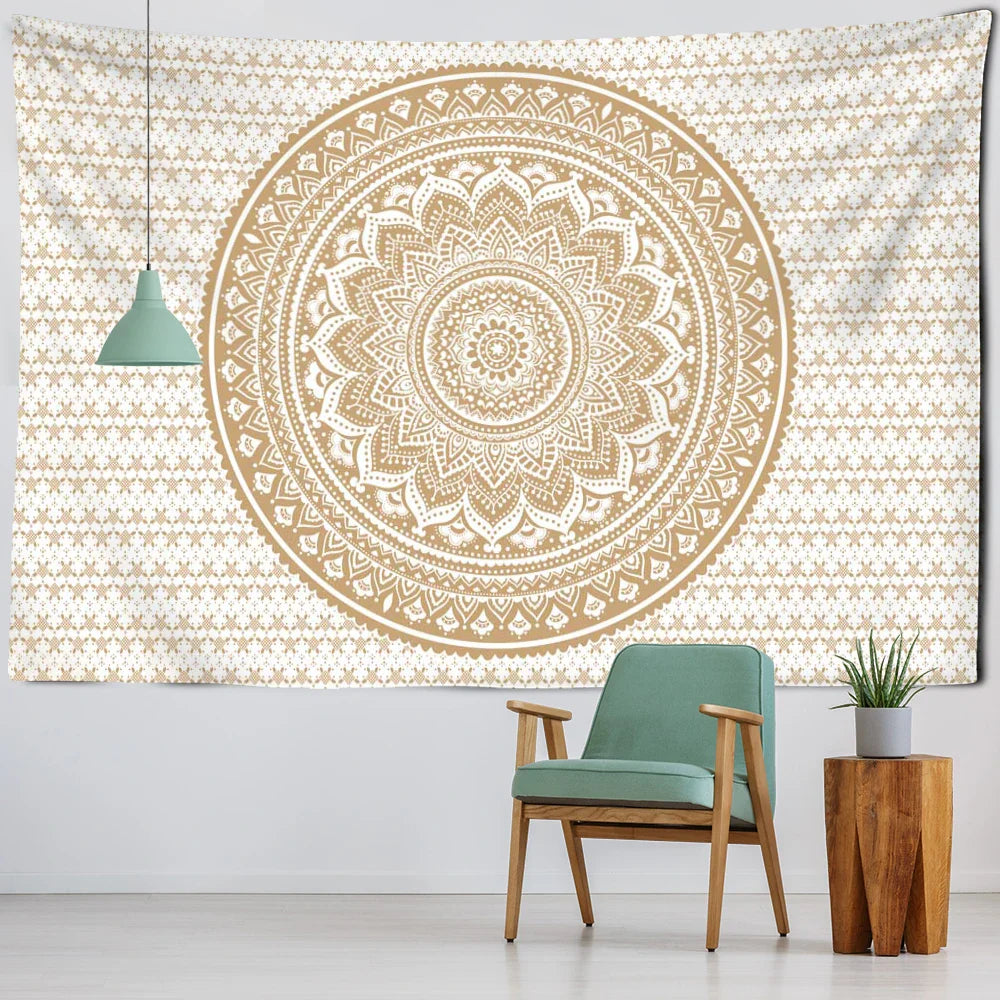 Afralia™ Light Yellow Mandala Tapestry: Abstract Flowers Psychedelic Art for Home Décor