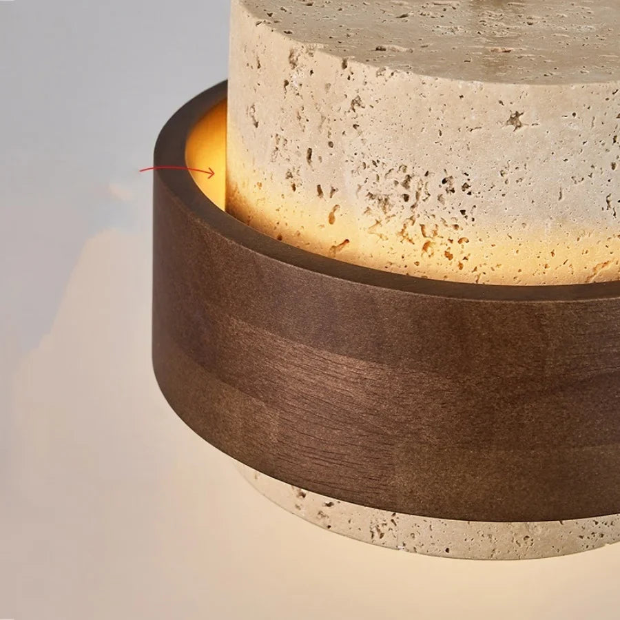 Afralia™ Yellow Travertine LED Ceiling Lamp with Wood Canopy Flush Mount