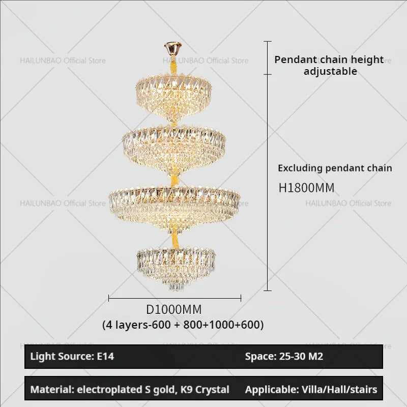 Afralia™ Luxury Crystal Chandelier for Duplex Villa Staircase and Living Room
