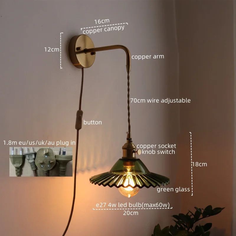 Afralia™ LED Wall Lamp Glass Copper Arandelas Para Parede Retro Style for Living Room