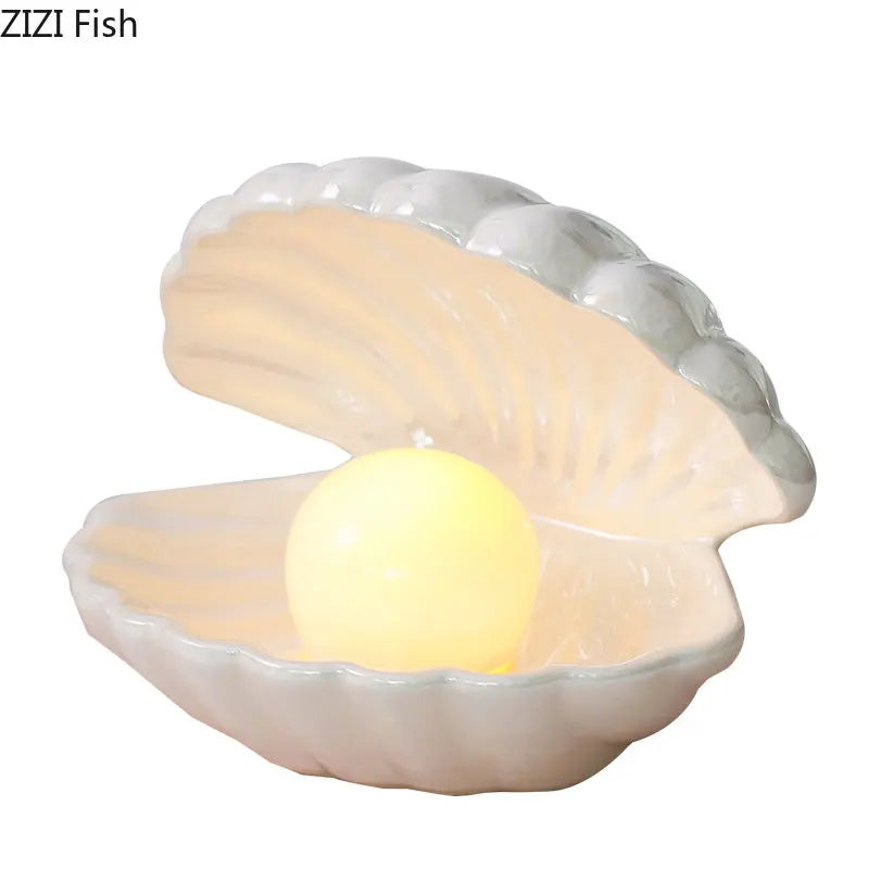 Afralia™ Dream Pearl Ceramic Lamp Desk Decoration Modern Home Decor Ornaments Shell Storage Box