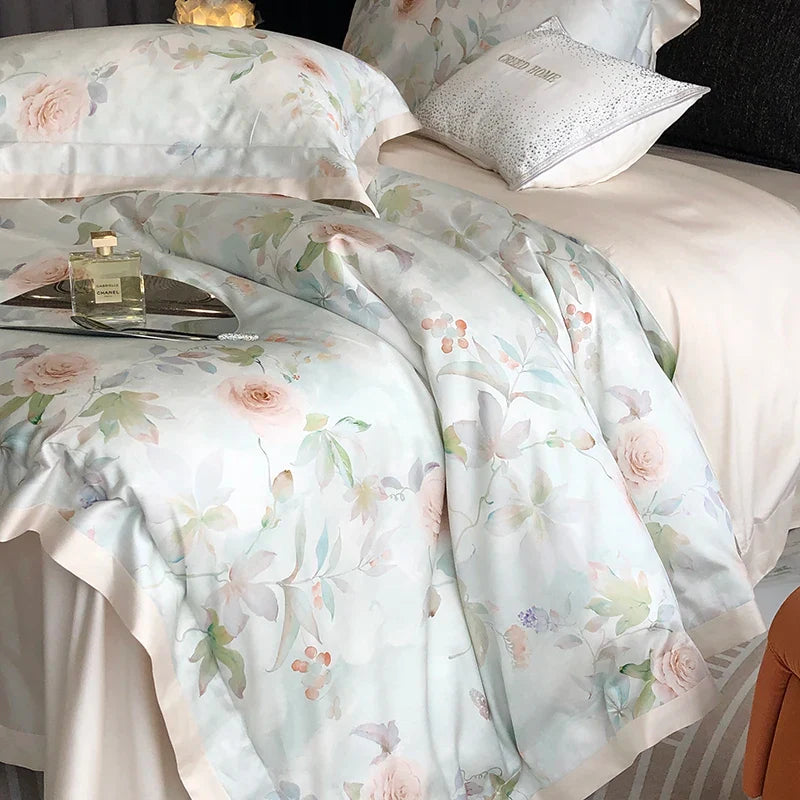 Afralia™ Rose Flower Print Bedding Set, Soft & Breathable, Duvet Cover, Bed Sheet, Pillowcases