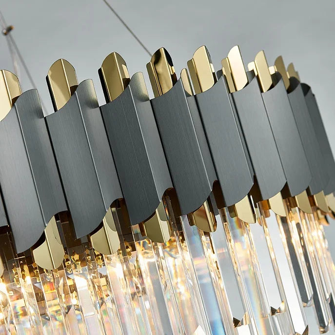 Afralia™ Art Deco Black Golden Crystal Chandelier for Foyer