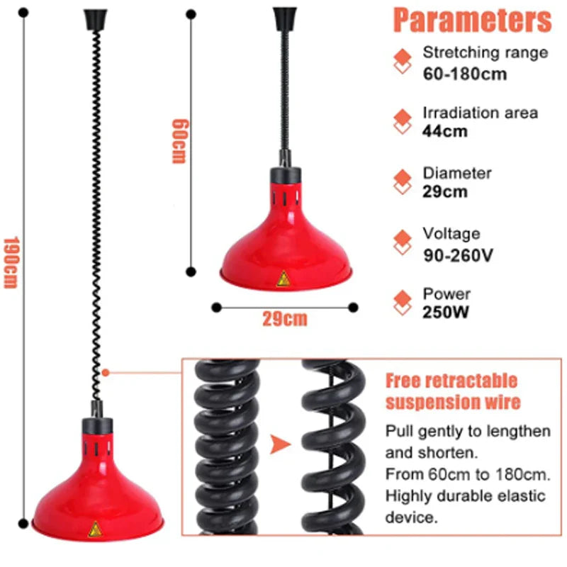 Afralia™ Electric Food Heat Lamp: Telescopic Pendant Light for Restaurant's Kitchen Fixtures