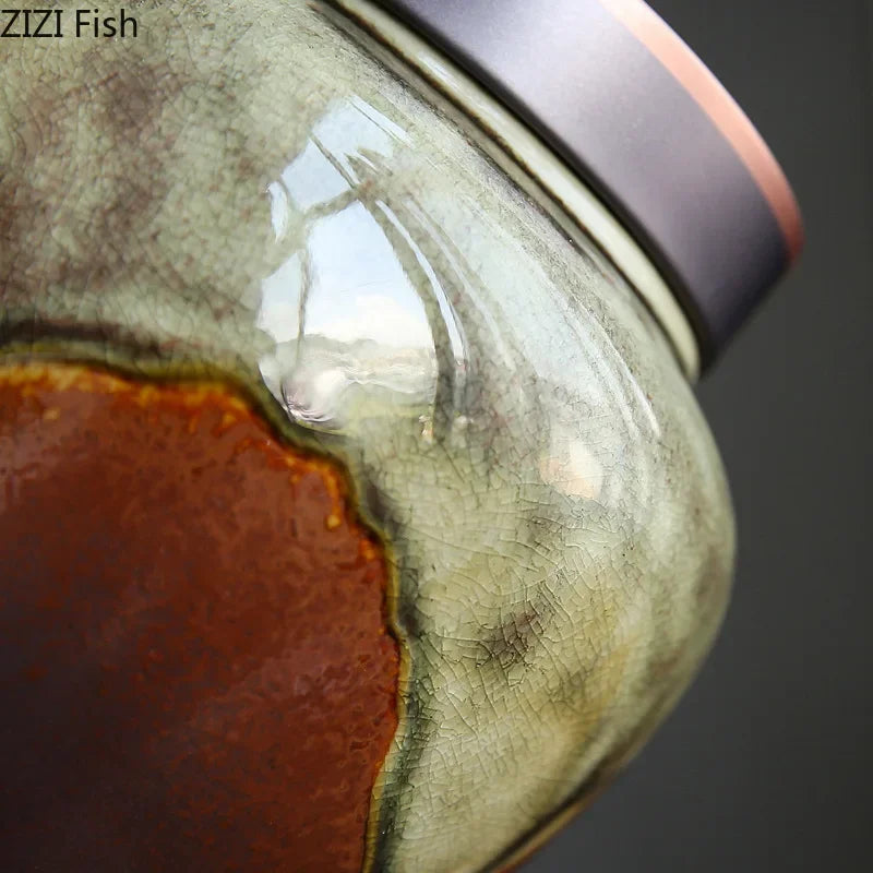 Afralia™ Colored Glaze Ceramic Tea Canister Jar Desk Decoration Candy Pot