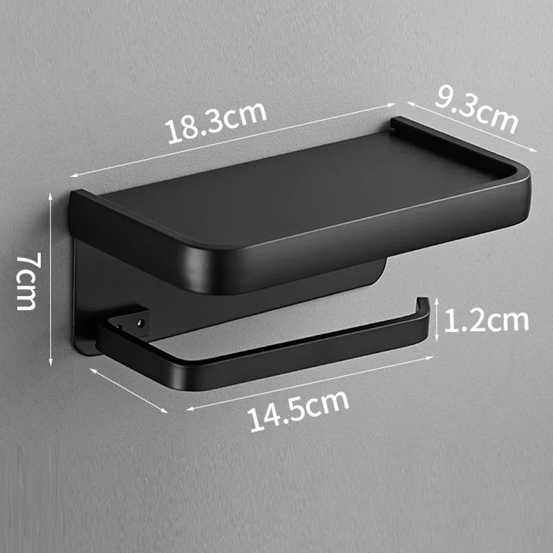 Afralia™ Wall Mount Toilet Paper Holder with Phone Shelf, Black
