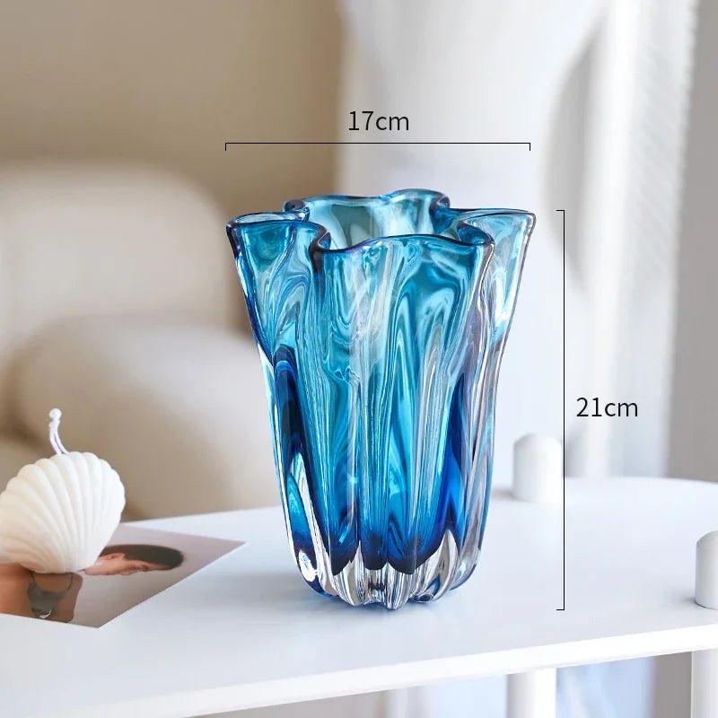 Afralia™ Blue Glass Hydroponic Vase: Modern Desk Floral Decor & Room Aesthetic