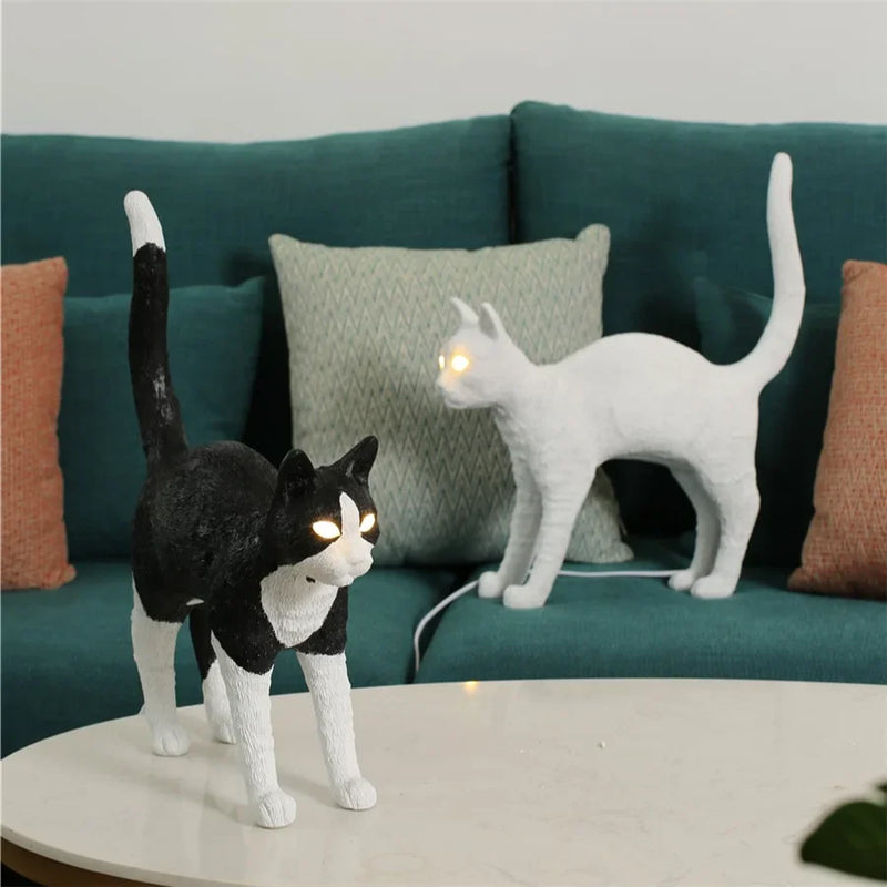 Afralia™ Resin Cat Table Lamp Nordic Animal Desk Light Fixture Art Decor Bedside LED