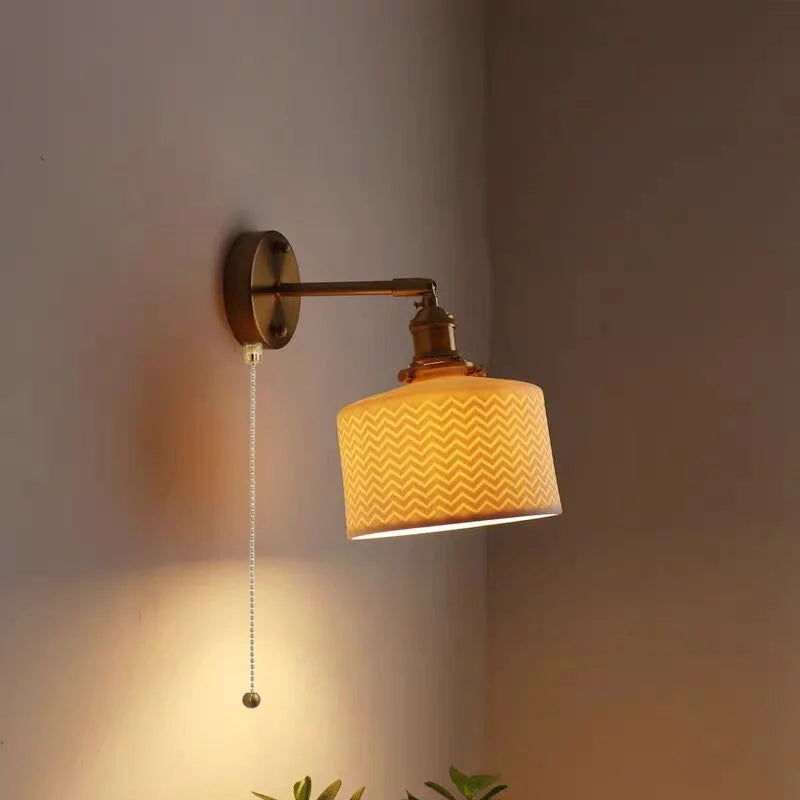 Afralia™ Ceramic Copper Wall Lamp Sconce with Pull Chain Switch for Modern Decor