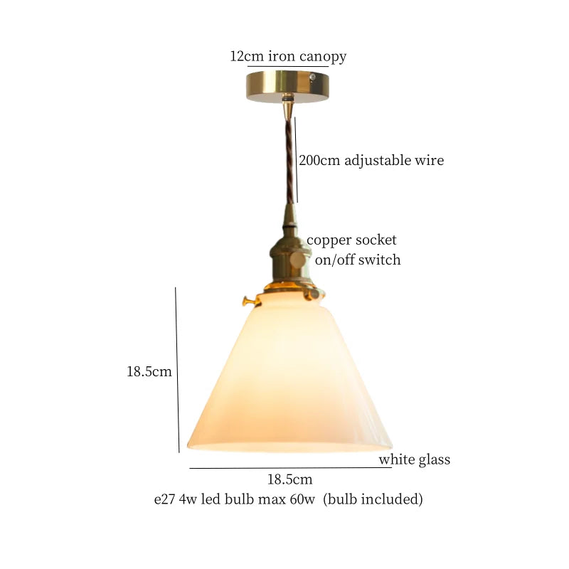 Afralia™ Red Glass LED Pendant Lamp American Style Vintage Copper Hanging Light