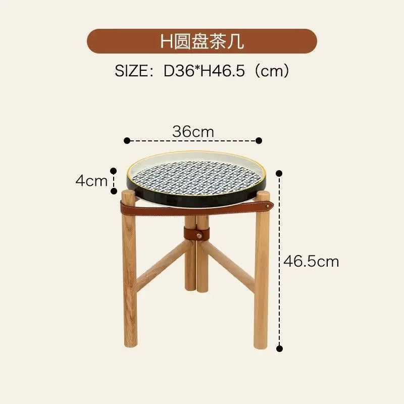Afralia™ Ceramic Tray Coffee Table, Nordic Solid Wood Sofa Side Table and Creative Storage Desk