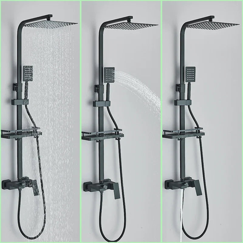 Afralia™ Matte Black Stainless Steel Shower Faucet Set with Rainfall Waterfall Bathtub Mixer