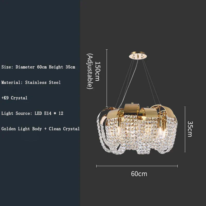 Afralia™ Modern Gold Crystal Chandelier LED Light Fixture Luxury Living Room Decor