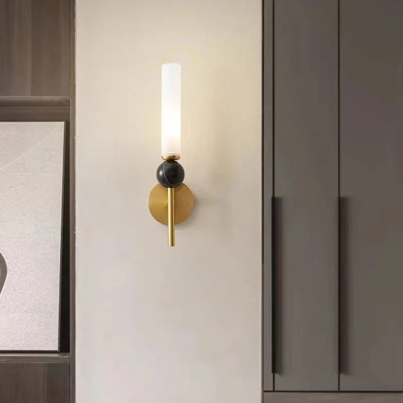 Afralia™ Marble Ball Wall Sconce with Brass Finish and Acrylic Lampshade