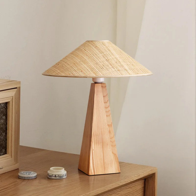 Afralia™ Vintage Japanese Style Solid Wood Desk Lamp for Study and Bedroom