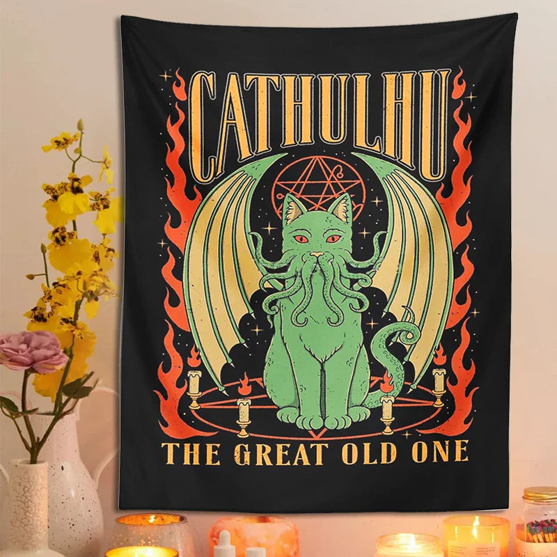 Afralia™ Tarot Cathulhu Tapestry Wall Hanging for Vintage Witchcraft Decor