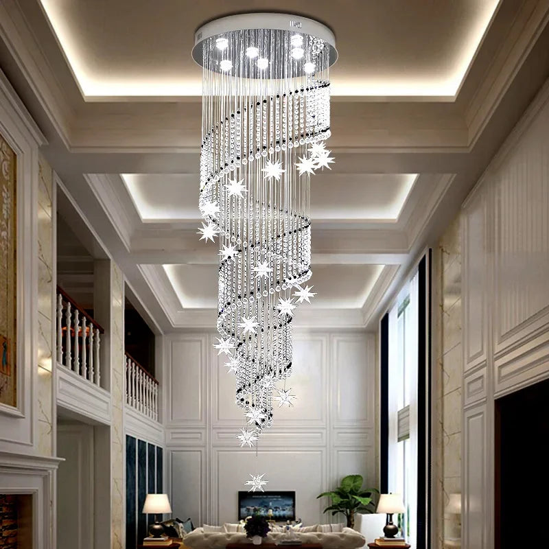 Afralia™ Modern Crystal Staircase Chandelier LED Hanging Light for Large Living Room