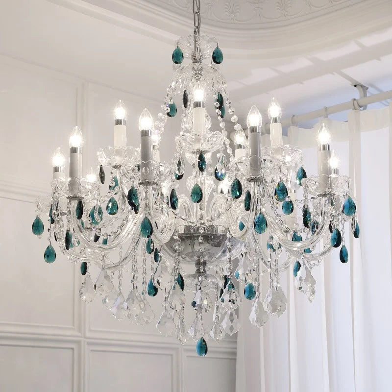 Afralia™ Blue Crystal Chandelier: Luxury E14 Pendant Lights for Living Room and Bedroom