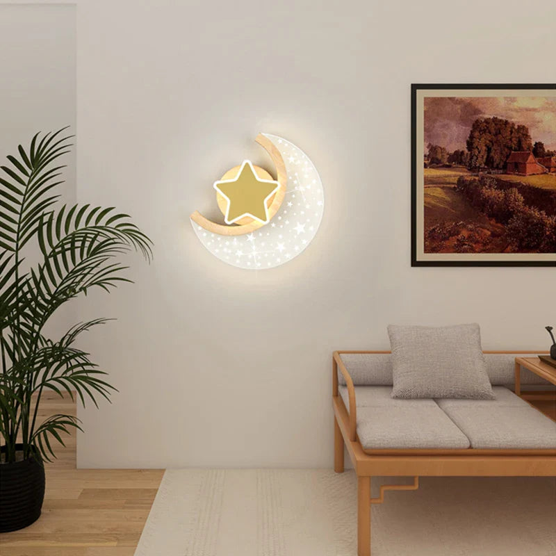 Afralia™ Moon Star LED Wall Lamp Interior Lighting for Children's Room Bedroom