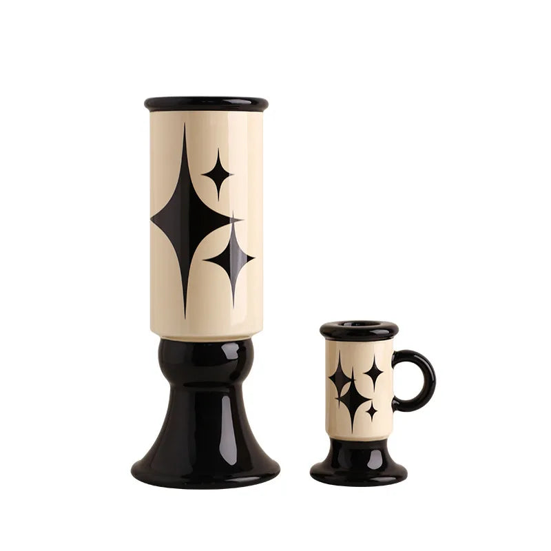 Afralia™ Ceramic Handlebar Vase Candle Holder Home Decor Arrangement Accessories