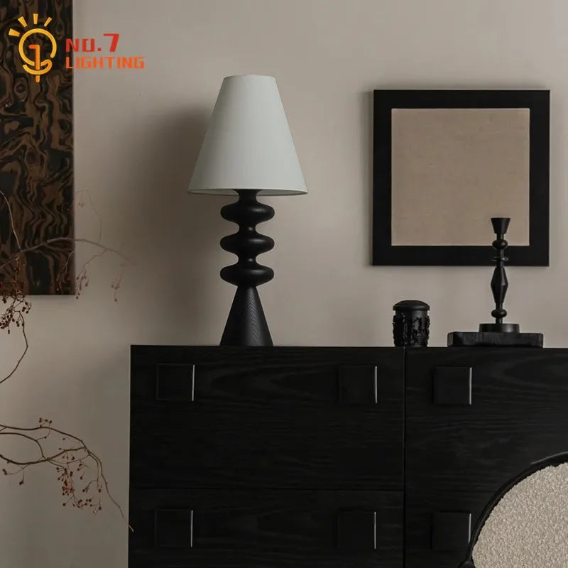 Afralia™ Medieval Solid Wood Table Lamp LED E27 Art Decor Desk Lights