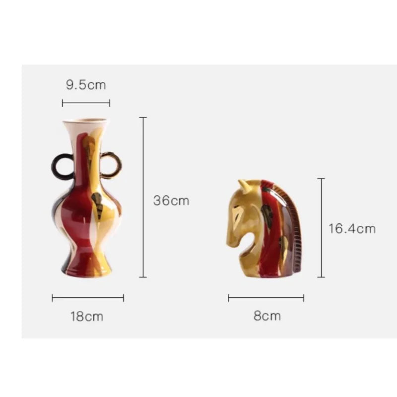 Afralia™ Geometric Horse Head Ceramic Vase & Animal Statue Home Decor