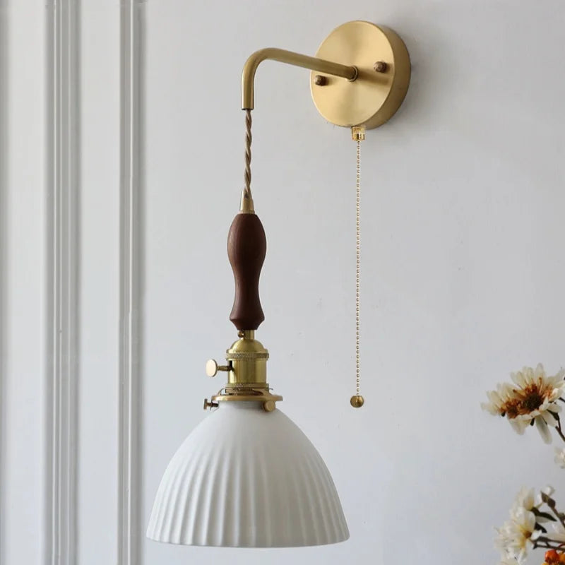Afralia™ Nordic Walnut Wood LED Wall Sconce Pull Chain Switch Stair Light Fixtures