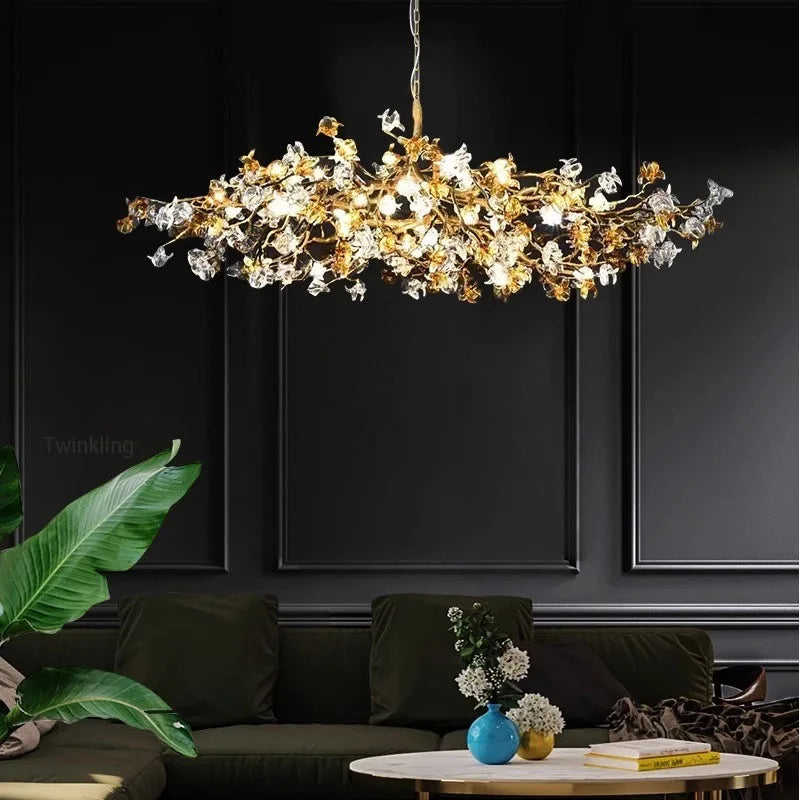 Afralia™ Luxury Crystal Branch Chandelier for Living Room & Bar, Brass Art Tea Room Lighting