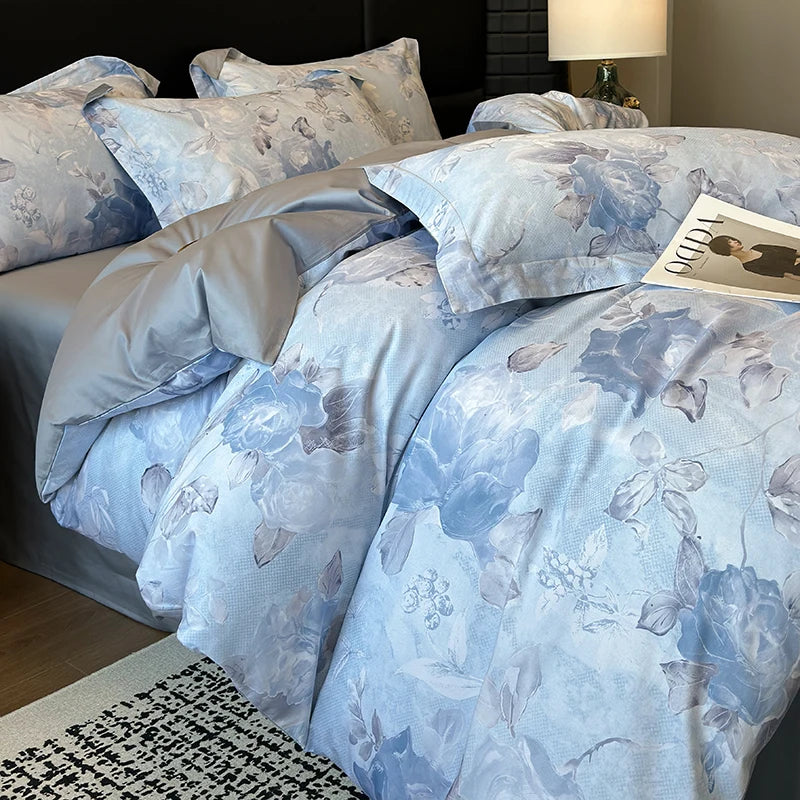 Afralia™ Floral Print 600TC Egyptian Cotton Bedding Set - 4Pcs